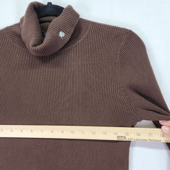 Lauren Ralph Lauren Women's Ribbed Turtleneck Size Large Embroidered Logo Brown - Picture 5 of 9